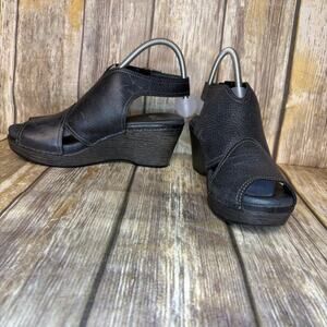 Dansko Vanda Black Leather‎ Peep Toe Wedge Heel Slingback Womens Sz 37 (7)